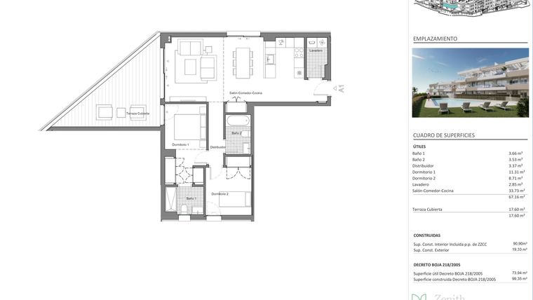 Rzut - Mieszkanie na sprzedaż 2 pokoje o powierzchni 90 m² - numer 1-1-A1 w Zenith Estepona