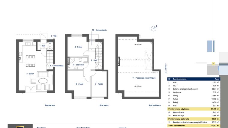 Rzut - Dom na sprzedaż 4 pokoje o powierzchni 85,49 m² - numer 11 w Nova Zabielska 2