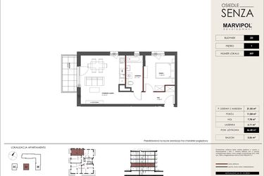 Rzut - Mieszkanie na sprzedaż 2 pokoje o powierzchni 46,48 m² - numer D.M09 w Osiedle Senza