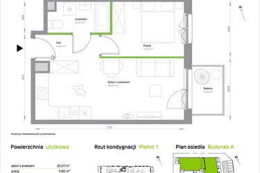Rzut - Mieszkanie na sprzedaż 2 pokoje o powierzchni 38,84 m² - numer A/1/39 w Krakowska Vita etap II