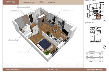 Rzut - Mieszkanie na sprzedaż 2 pokoje o powierzchni 46,86 m² - numer M10 w Przy Parku etap II