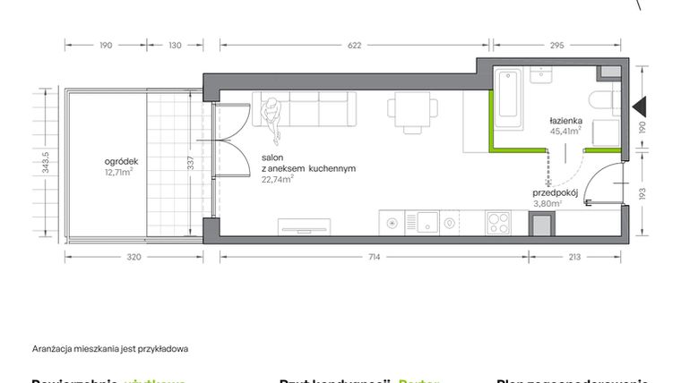 Rzut - Mieszkanie na sprzedaż 1 pokój o powierzchni 31,95 m² - numer A.061 w Żabiniec Vita