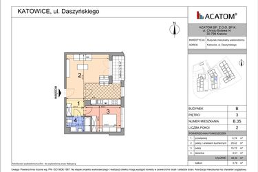 Rzut - Mieszkanie na sprzedaż 2 pokoje o powierzchni 48,37 m² - numer B35 w Daszyńskiego Park