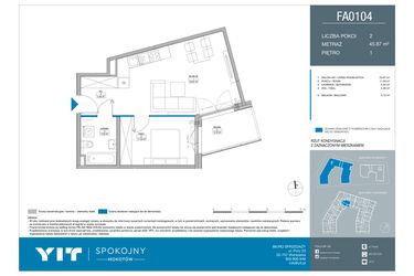 Rzut - Mieszkanie na sprzedaż 2 pokoje o powierzchni 45,87 m² - numer FA0104 w Spokojny Mokotów etap II