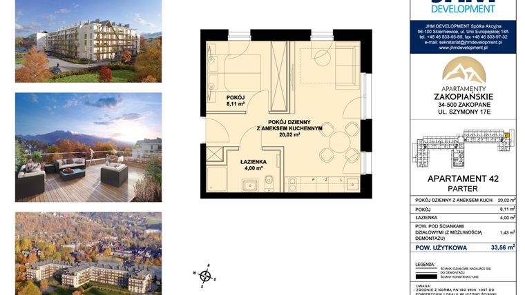 Rzut - Mieszkanie na sprzedaż 2 pokoje o powierzchni 33,58 m² - numer 42 w Apartamenty Zakopiańskie