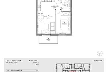 Rzut - Mieszkanie na sprzedaż 2 pokoje o powierzchni 44,51 m² - numer 1B.16 w Akacjowa Wita