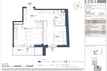 Rzut - Mieszkanie na sprzedaż 2 pokoje o powierzchni 44,21 m² - numer 18 w Apartamenty Jana Pawła 34