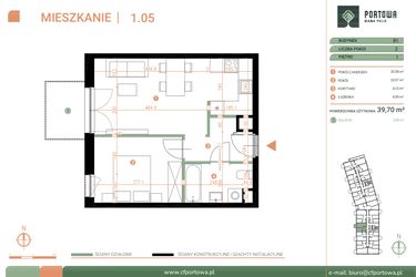 Rzut - Mieszkanie na sprzedaż 2 pokoje o powierzchni 39,7 m² - numer M.01.05 w Casa Feliz Portowa II