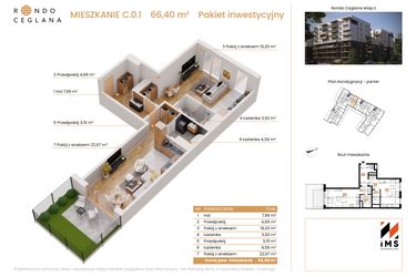 Rzut - Mieszkanie na sprzedaż 2 pokoje o powierzchni 65,67 m² - numer C.0.1 w Rondo Ceglana etap II