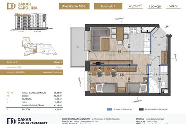 Rzut - Mieszkanie na sprzedaż 2 pokoje o powierzchni 40,28 m² - numer 59 w Osiedle Dakar Karolina