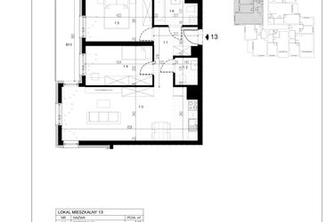 Rzut - Mieszkanie na sprzedaż 3 pokoje o powierzchni 64,94 m² - numer M13 w Trybuny Ludów 3