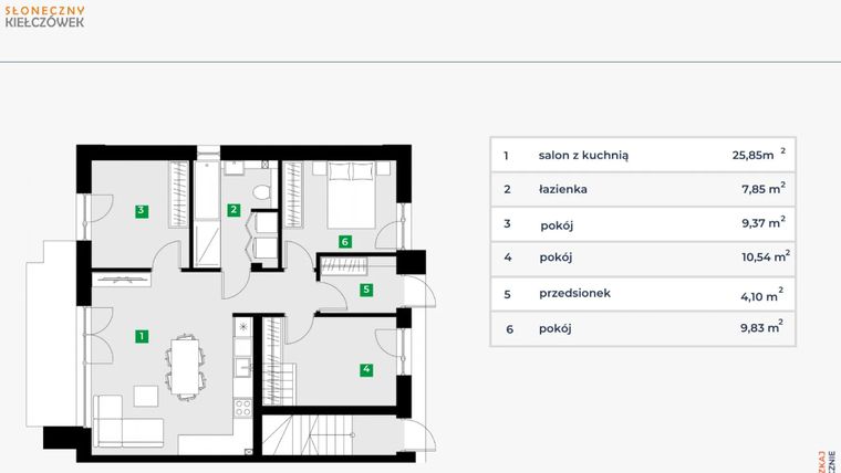 Rzut - Mieszkanie na sprzedaż 4 pokoje o powierzchni 69,8 m² - numer 5K/1 w Słoneczny Kiełczówek etap VII