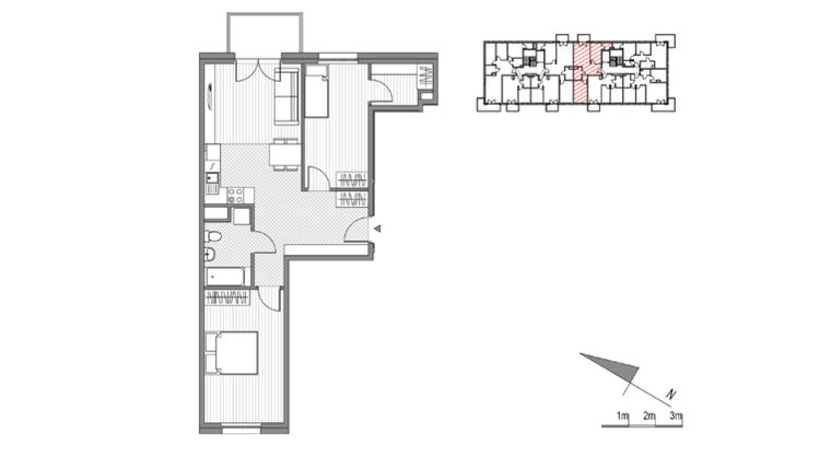 Rzut - Mieszkanie na sprzedaż 3 pokoje o powierzchni 62,45 m² - numer 8 w Glogera bud. H