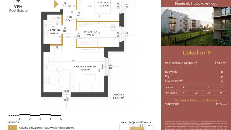 Rzut - Mieszkanie na sprzedaż 3 pokoje o powierzchni 57,52 m² - numer 9 w Stacja Błonie etap II