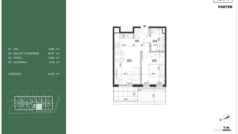 Rzut - Mieszkanie na sprzedaż 2 pokoje o powierzchni 40,75 m² - numer 13 w Przewóz Solar Garden
