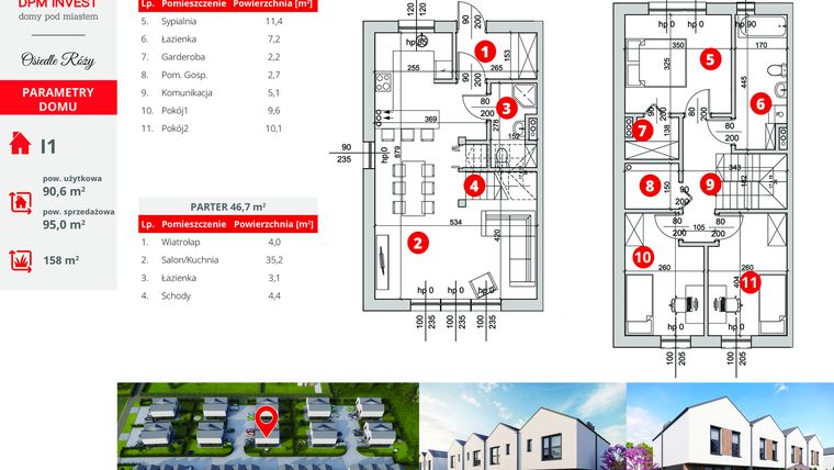 Rzut - Dom na sprzedaż 4 pokoje o powierzchni 95 m² - numer I1 w Rose Park etap IV