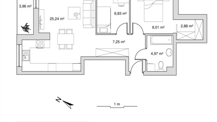 Rzut - Mieszkanie na sprzedaż 3 pokoje o powierzchni 56,18 m² - numer 6.19 w Vela Park bud. 6