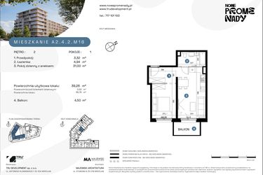 Rzut - Mieszkanie na sprzedaż 1 pokój o powierzchni 39,26 m² - numer A2.4.2.M18 w Nowe Promenady