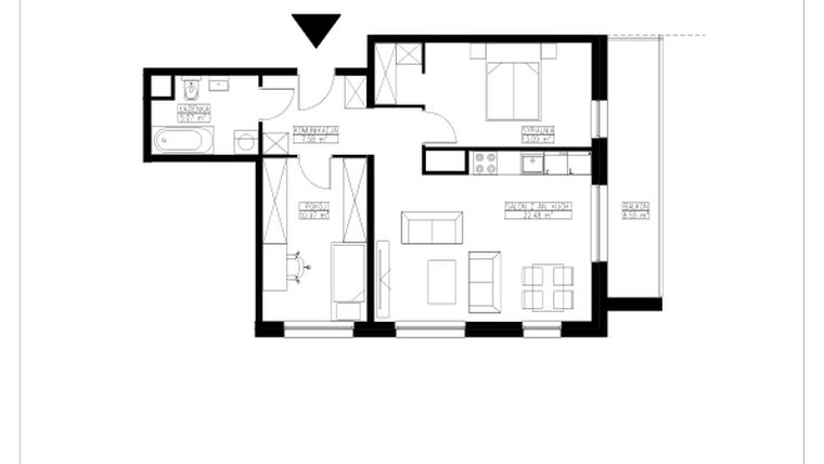 Rzut - Mieszkanie na sprzedaż 3 pokoje o powierzchni 59,19 m² - numer B1.8 w Stacja Augustów B