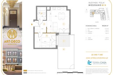 Rzut - Mieszkanie na sprzedaż 2 pokoje o powierzchni 44,04 m² - numer M14 w Art Deco Mokotów Pola