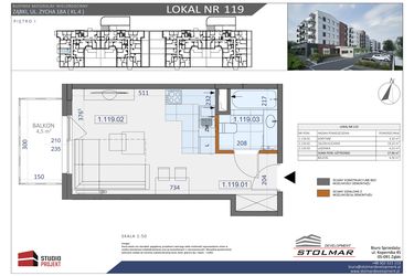 Rzut - Mieszkanie na sprzedaż 1 pokój o powierzchni 27,46 m² - numer 119 w Osiedle Zycha