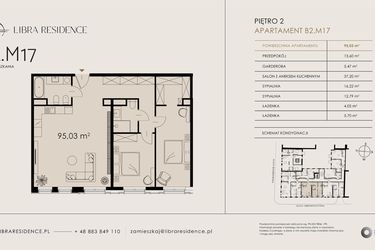 Rzut - Mieszkanie na sprzedaż 3 pokoje o powierzchni 95,03 m² - numer B2.M17 w Libra Residence