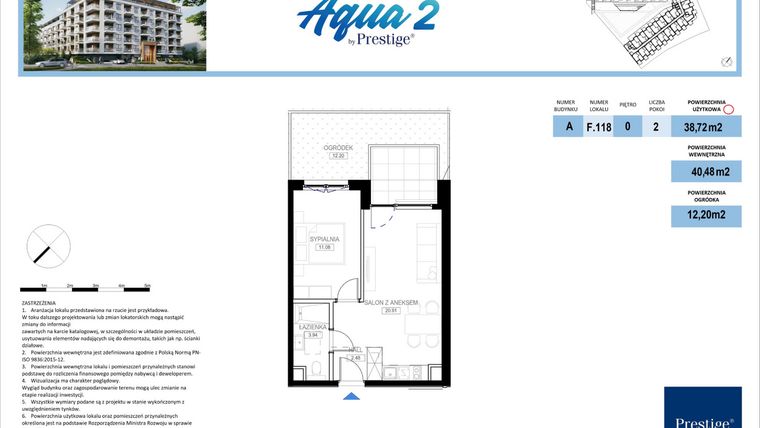 Rzut - Mieszkanie na sprzedaż 2 pokoje o powierzchni 38,72 m² - numer F.118 w Bel Mare (Międzyzdroje)