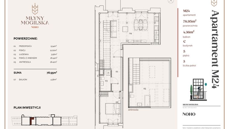 Rzut - Mieszkanie na sprzedaż 2 pokoje o powierzchni 77,35 m² - numer C.24 w Młyny Mogilska