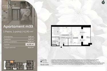 Rzut - Mieszkanie na sprzedaż 1 pokój o powierzchni 41,9 m² - numer M33 w Finezja Targowa 49