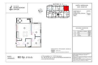 Rzut - Mieszkanie na sprzedaż 3 pokoje o powierzchni 54,62 m² - numer M25 w Osiedle Barczewski Dwór etap III