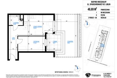 Rzut - Mieszkanie na sprzedaż 2 pokoje o powierzchni 46,69 m² - numer 1 w Vieniava edycja druga