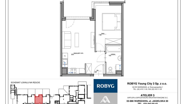 Rzut - Mieszkanie na sprzedaż 2 pokoje o powierzchni 37,21 m² - numer MC/H/A/0/15 w Modern City etap H