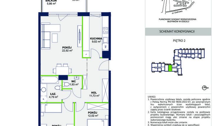 Rzut - Mieszkanie na sprzedaż 3 pokoje o powierzchni 74,27 m² - numer 61 w Wolne Miasto etap VII