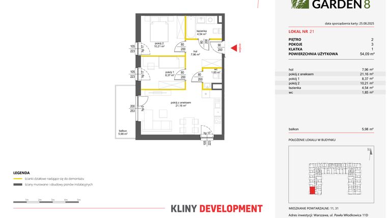 Rzut - Mieszkanie na sprzedaż 3 pokoje o powierzchni 54,09 m² - numer 21 w Nova Viva Garden 8