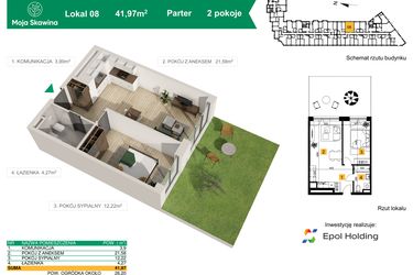 Rzut - Mieszkanie na sprzedaż 2 pokoje o powierzchni 41,97 m² - numer M8 w Moja Skawina