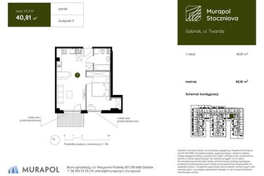 Rzut - Mieszkanie na sprzedaż 1 pokój o powierzchni 40,81 m² - numer 3.E.0.01 w Murapol Stoczniova