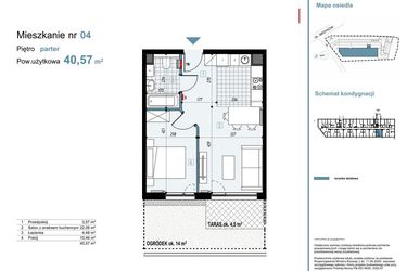 Rzut - Mieszkanie na sprzedaż 2 pokoje o powierzchni 40,57 m² - numer 4 w Medyków 32