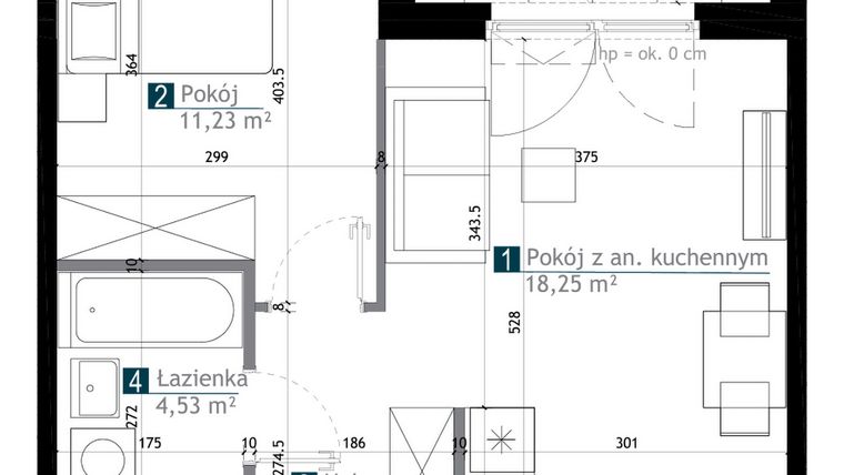 Rzut - Mieszkanie na sprzedaż 2 pokoje o powierzchni 38,12 m² - numer AA0302 w M Bemowo 3