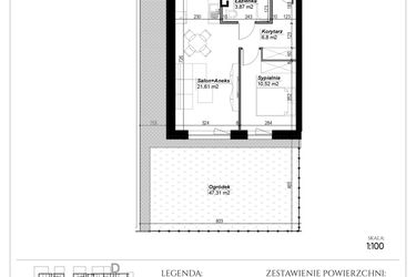 Rzut - Mieszkanie na sprzedaż 2 pokoje o powierzchni 42,8 m² - numer D.2 w Narcyzowe Wzgórza II