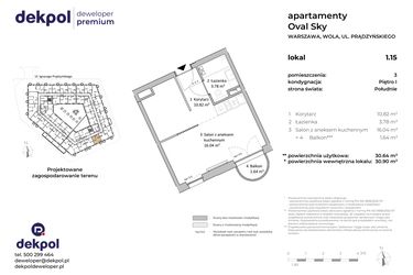 Rzut - Mieszkanie na sprzedaż 1 pokój o powierzchni 30,64 m² - numer 1.15 w OVAL SKY
