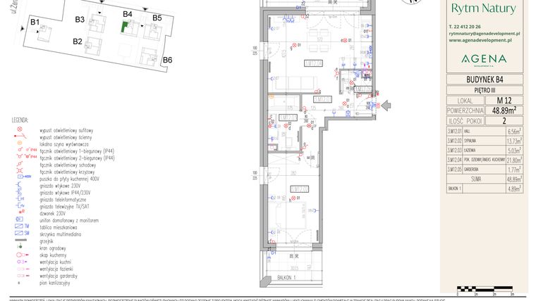 Rzut - Mieszkanie na sprzedaż 2 pokoje o powierzchni 48,89 m² - numer B4M12 w Rytm Natury