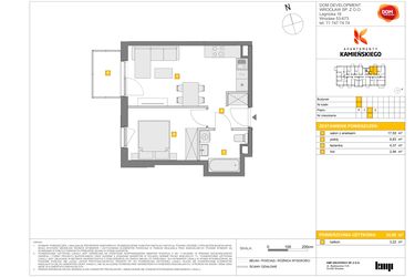 Rzut - Mieszkanie na sprzedaż 2 pokoje o powierzchni 34,69 m² - numer A19 w Apartamenty Kamieńskiego