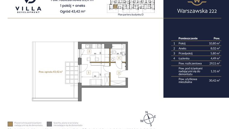 Rzut - Mieszkanie na sprzedaż 1 pokój o powierzchni 29,11 m² - numer 39 w Warszawska 222 bud. D