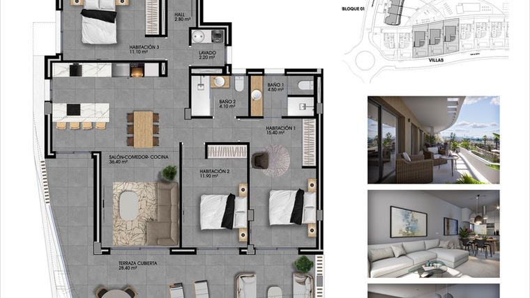Rzut - Mieszkanie na sprzedaż 3 pokoje o powierzchni 131,5 m² - numer 14 w Apartamenty w Finestrat - 25789945