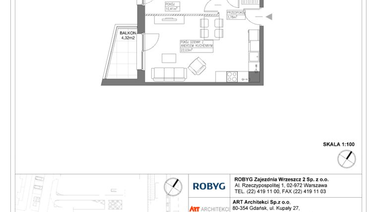 Rzut - Mieszkanie na sprzedaż 2 pokoje o powierzchni 40,32 m² - numer E.4M08 w Nowa Wałowa bud. E