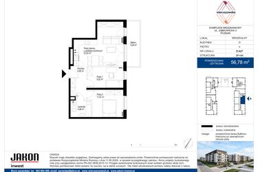Rzut - Mieszkanie na sprzedaż 3 pokoje o powierzchni 56,78 m² - numer D.A27 w Wieruszowska D