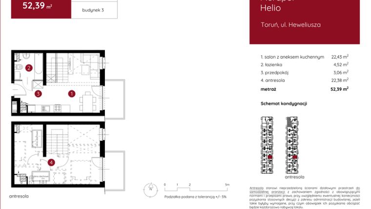 Rzut - Mieszkanie na sprzedaż 1 pokój o powierzchni 52,39 m² - numer 3.A.2.13 w Murapol Helio