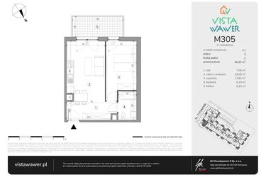 Rzut - Mieszkanie na sprzedaż 2 pokoje o powierzchni 42,15 m² - numer M305 w Vista Wawer