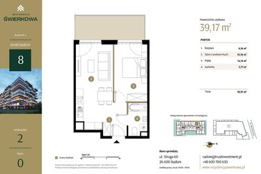 Rzut - Mieszkanie na sprzedaż 2 pokoje o powierzchni 39,17 m² - numer M.8 w Rezydencja Świerkowa - etap II