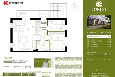 Rzut - Mieszkanie na sprzedaż 3 pokoje o powierzchni 53,01 m² - numer 6B w Wiązowna Forest